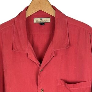 Tommy Bahama Mens XL Silk Short Sleeve Button Down Camp Shirt Coral Red